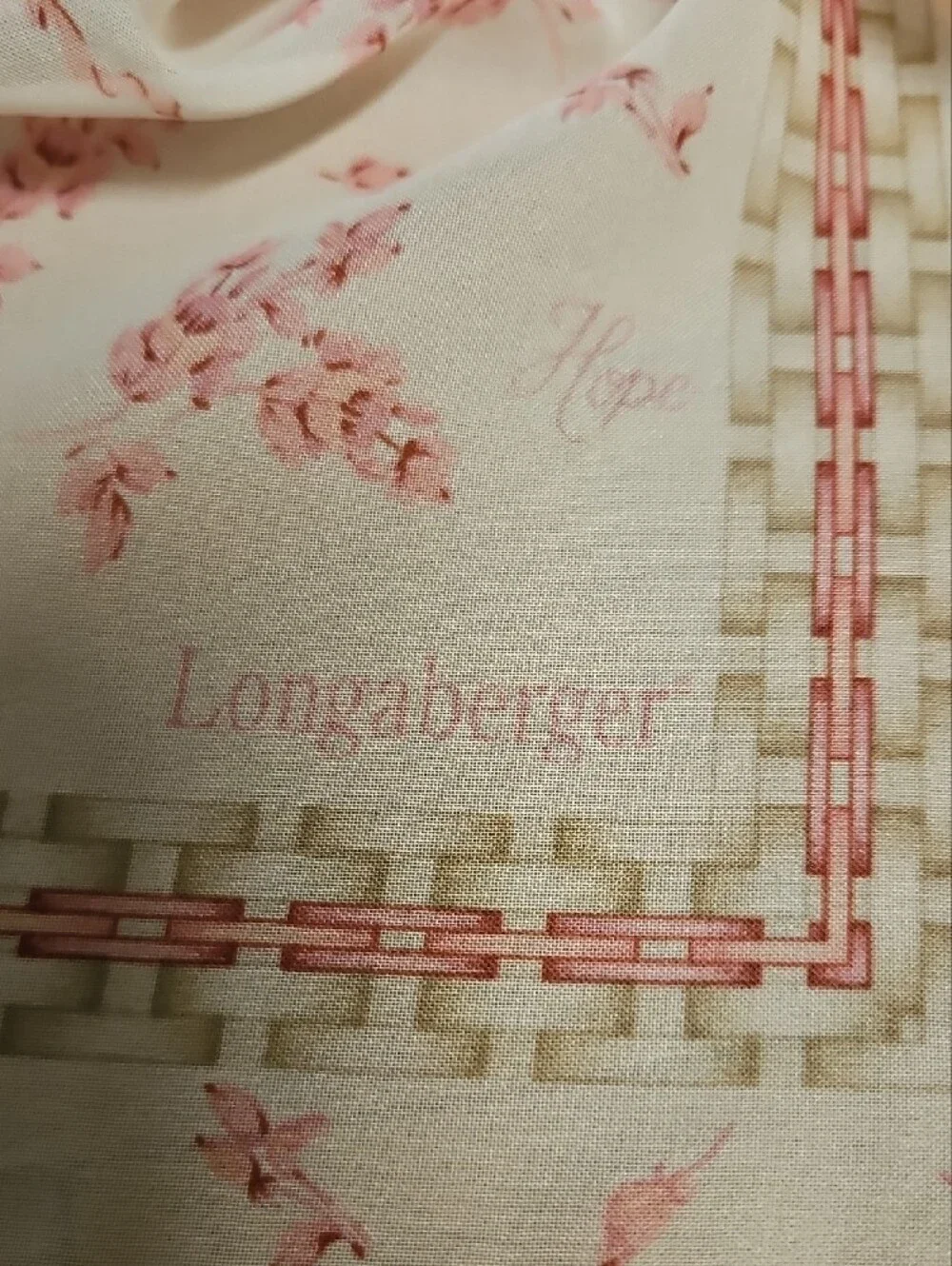 NEW-Longaberger HORIZON of HOPE Scarf w/Pink Floral and Geometric Border